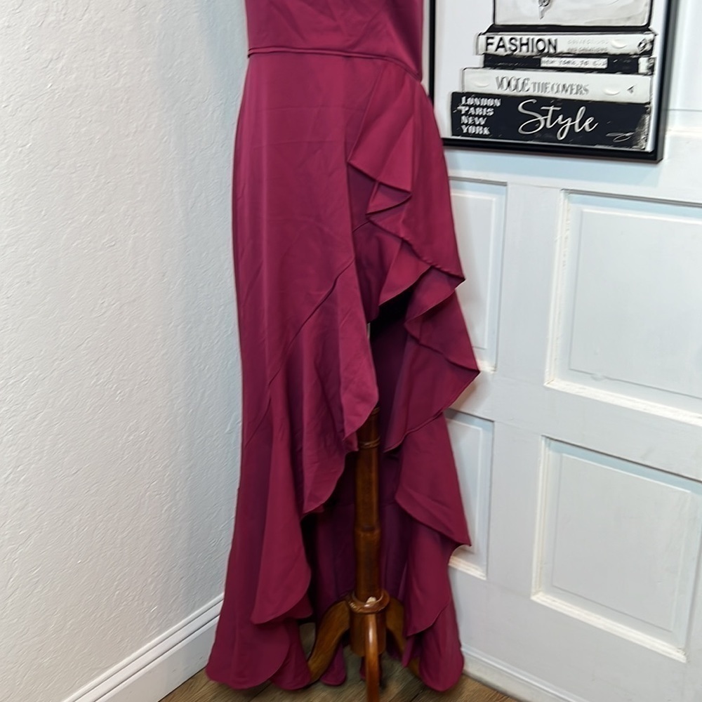 NWT Ieena for Mac Duggal One Shoulder High Slit Ruffle Gown Size 8 - Picture 6 of 10